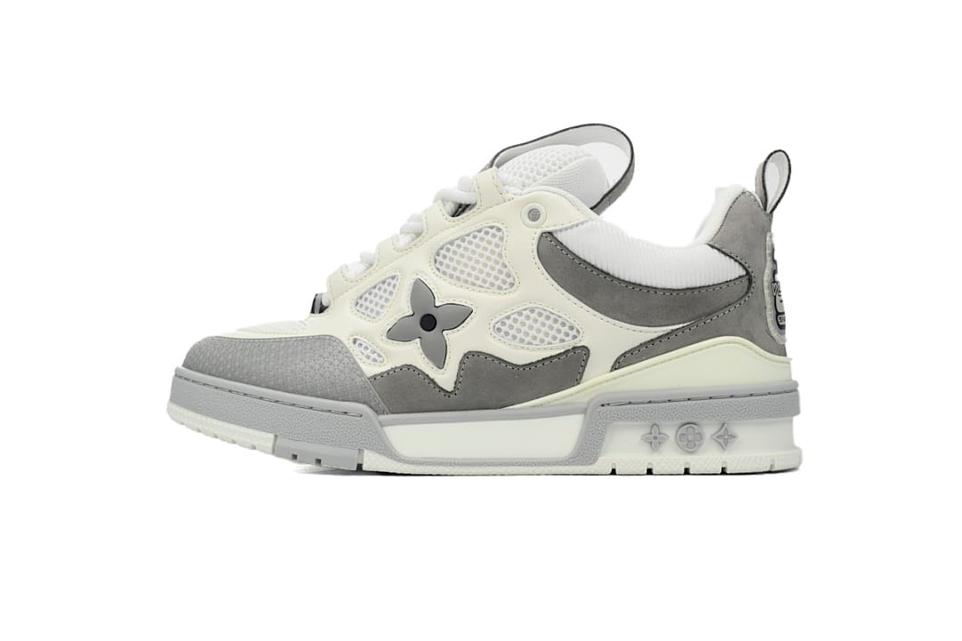 Louis Vuitton LV SK8 Light Grey Leather lace up Fashionable Board Shoes White...