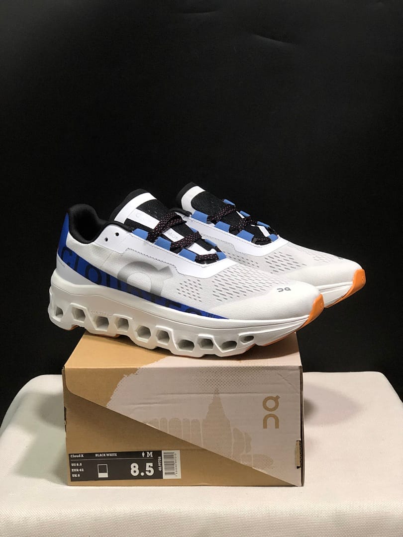 On Cloudmonster 'Mist White Blue'