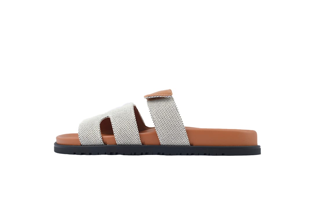Hermes Slipper Strap Slippers Grey Coffee Color