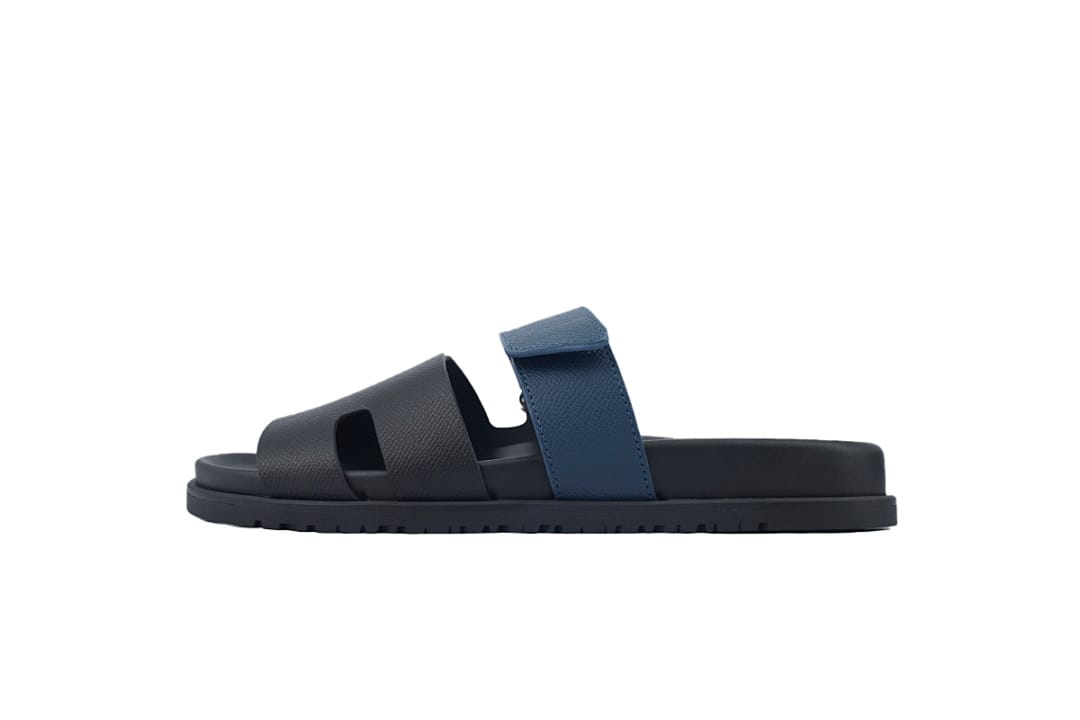 Hermes Slipper Strap Slippers Black Blue