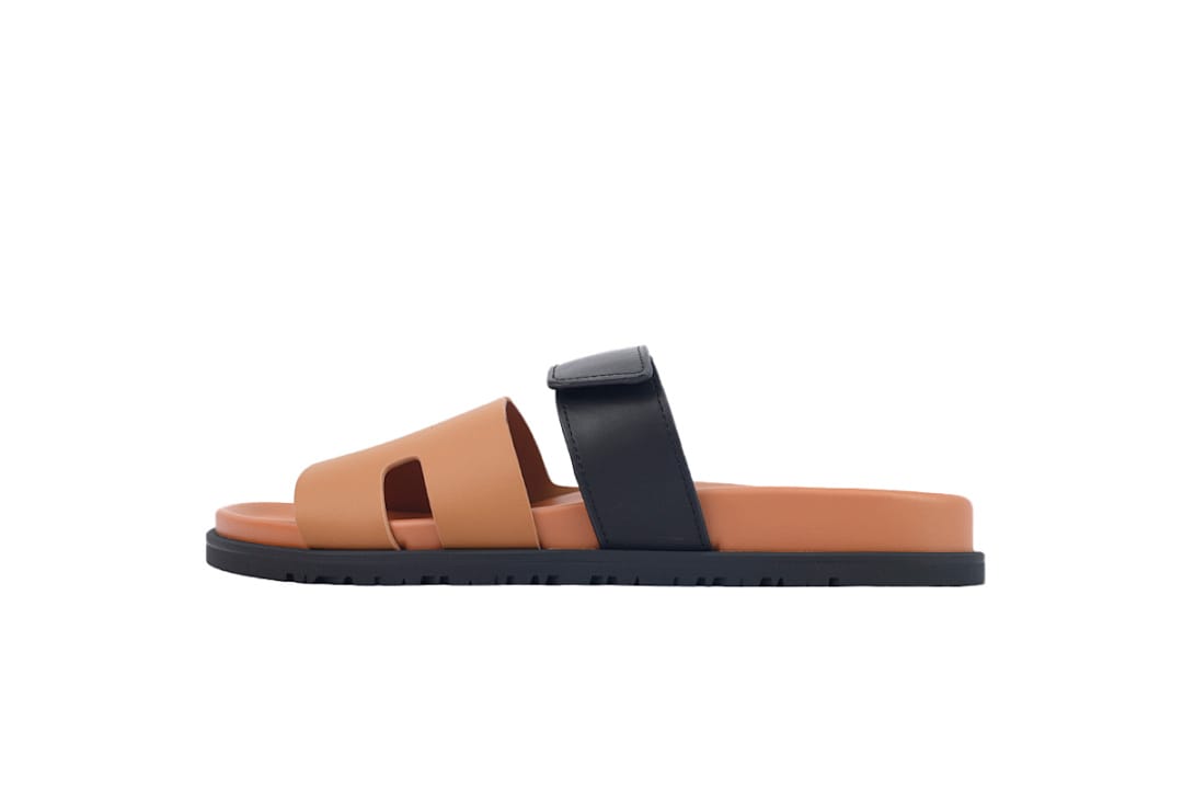 Hermes Slipper Strap Slippers Khaki Black