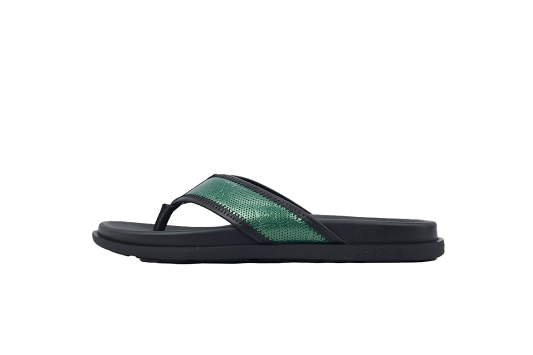 Louis Vuitton LV Slipper Flip Flops Net Surface Black Green