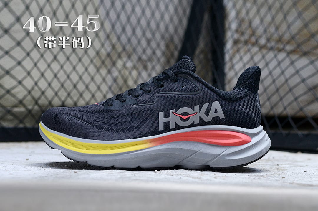 HOKA Clifton 10 'Black Yellow Red'