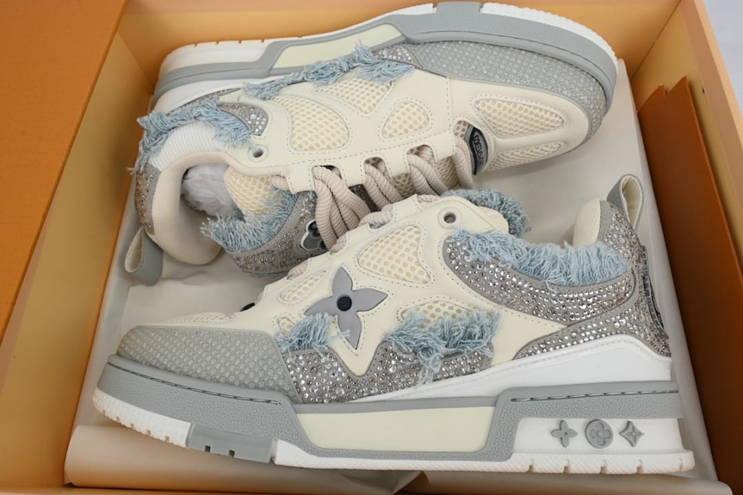 Louis Vuitton LV SK8 Grey White Horse Hair Gray Diamond