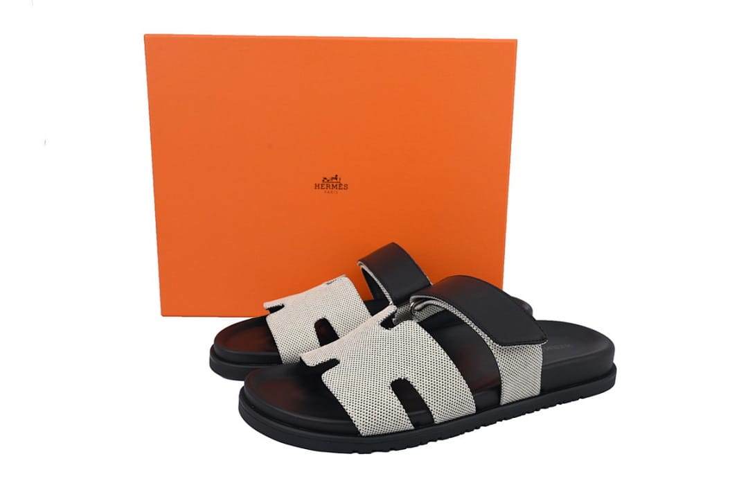 Hermes Slipper Strap Slippers Dark Gray