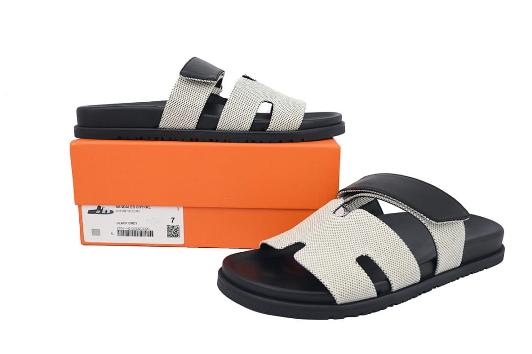Hermes Slipper Strap Slippers Dark Gray