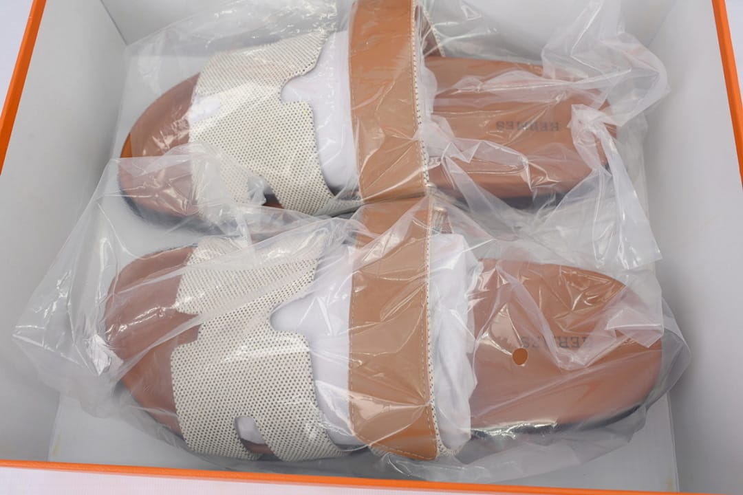 Hermes Slipper Strap Slippers Grey Coffee Color