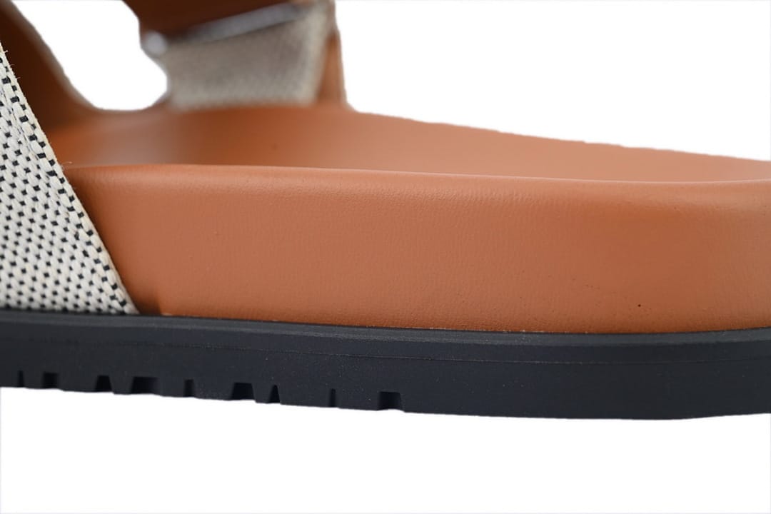 Hermes Slipper Strap Slippers Grey Coffee Color