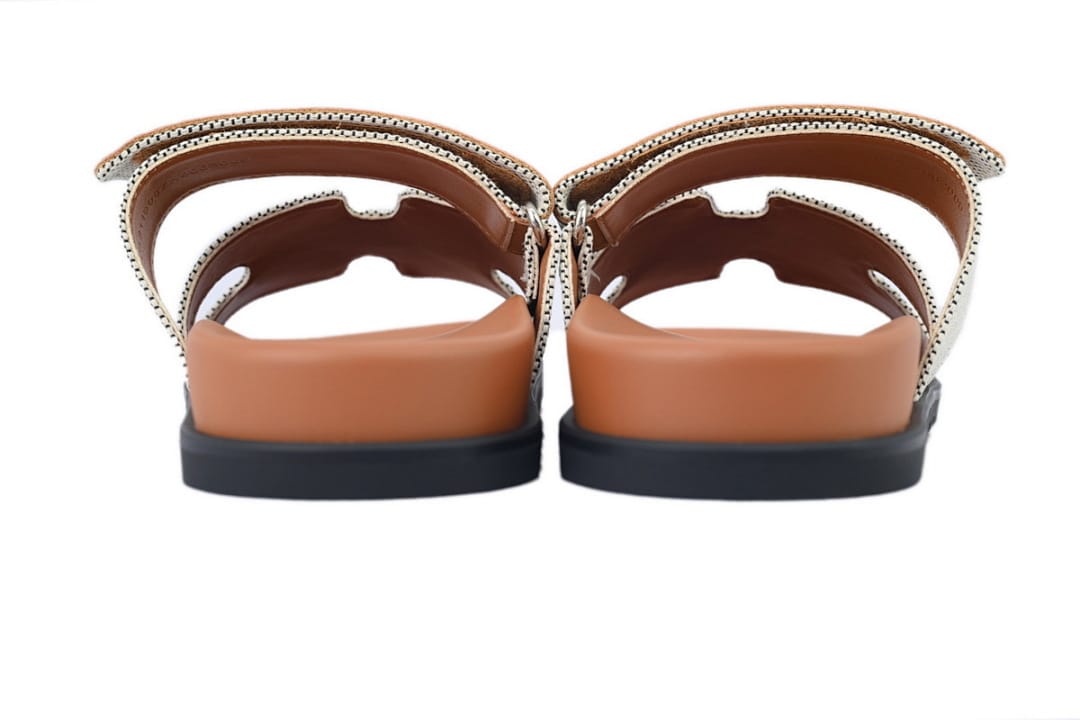Hermes Slipper Strap Slippers Grey Coffee Color