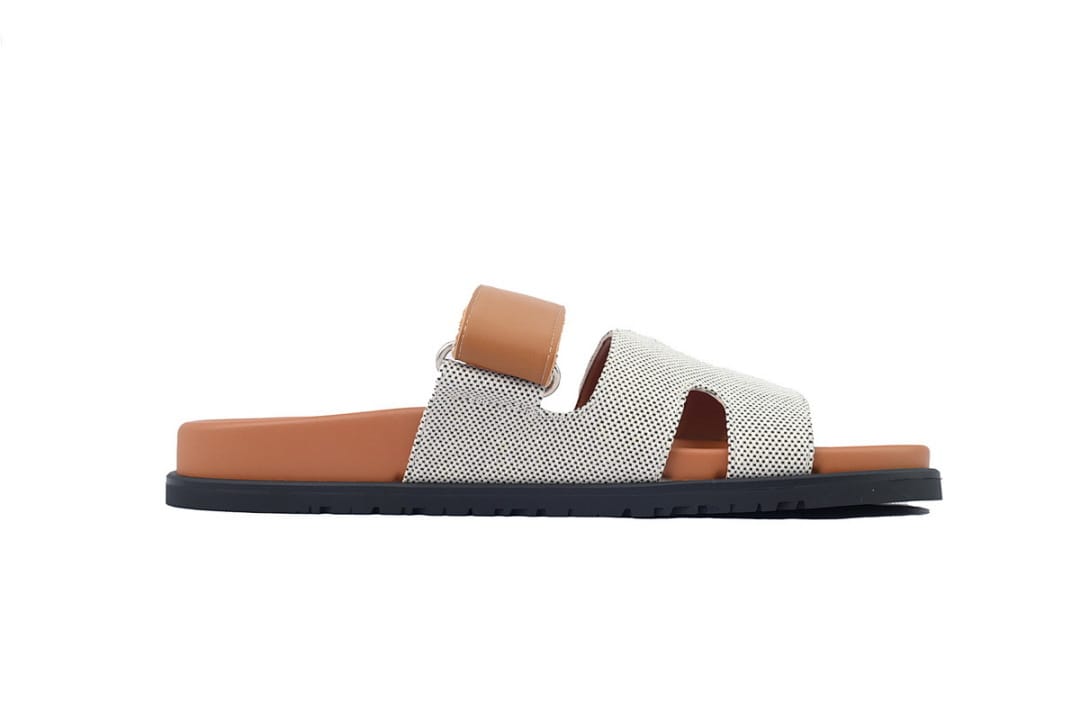 Hermes Slipper Strap Slippers Grey Coffee Color