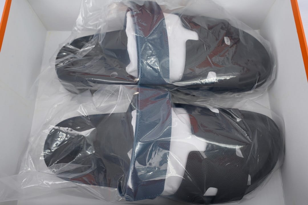 Hermes Slipper Strap Slippers Black Blue