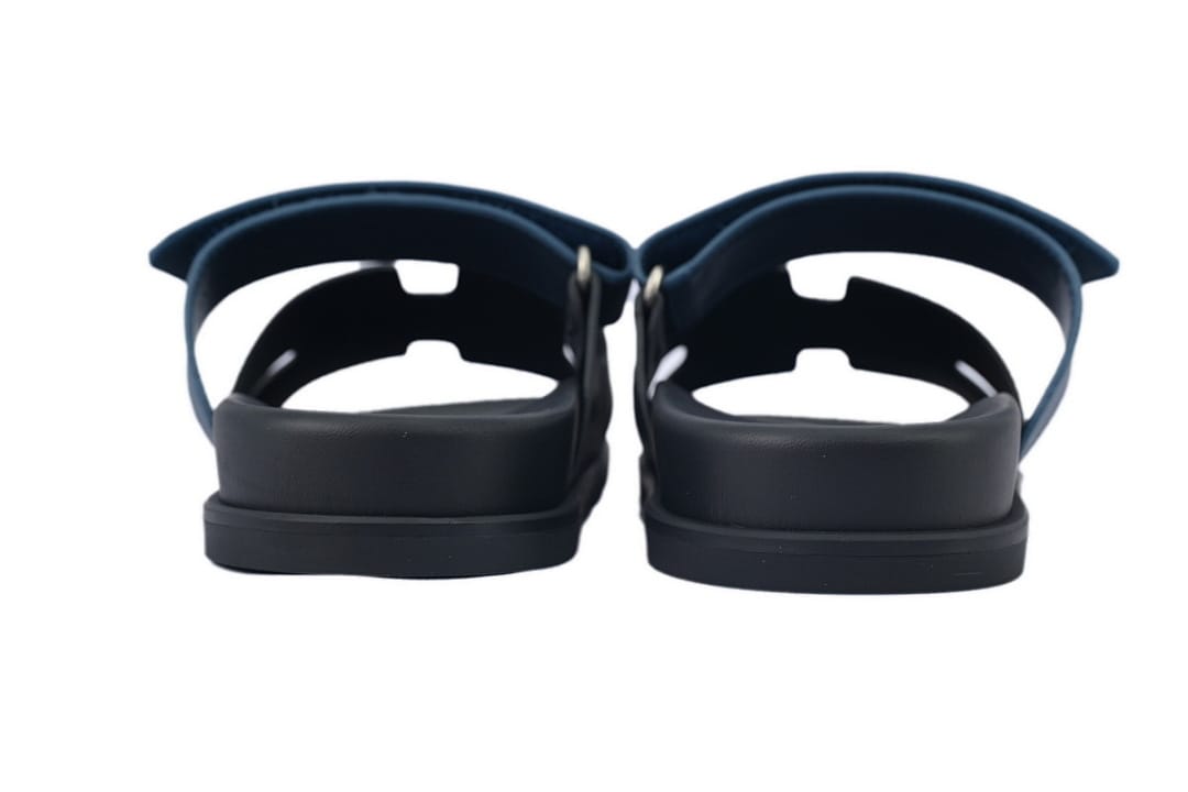 Hermes Slipper Strap Slippers Black Blue