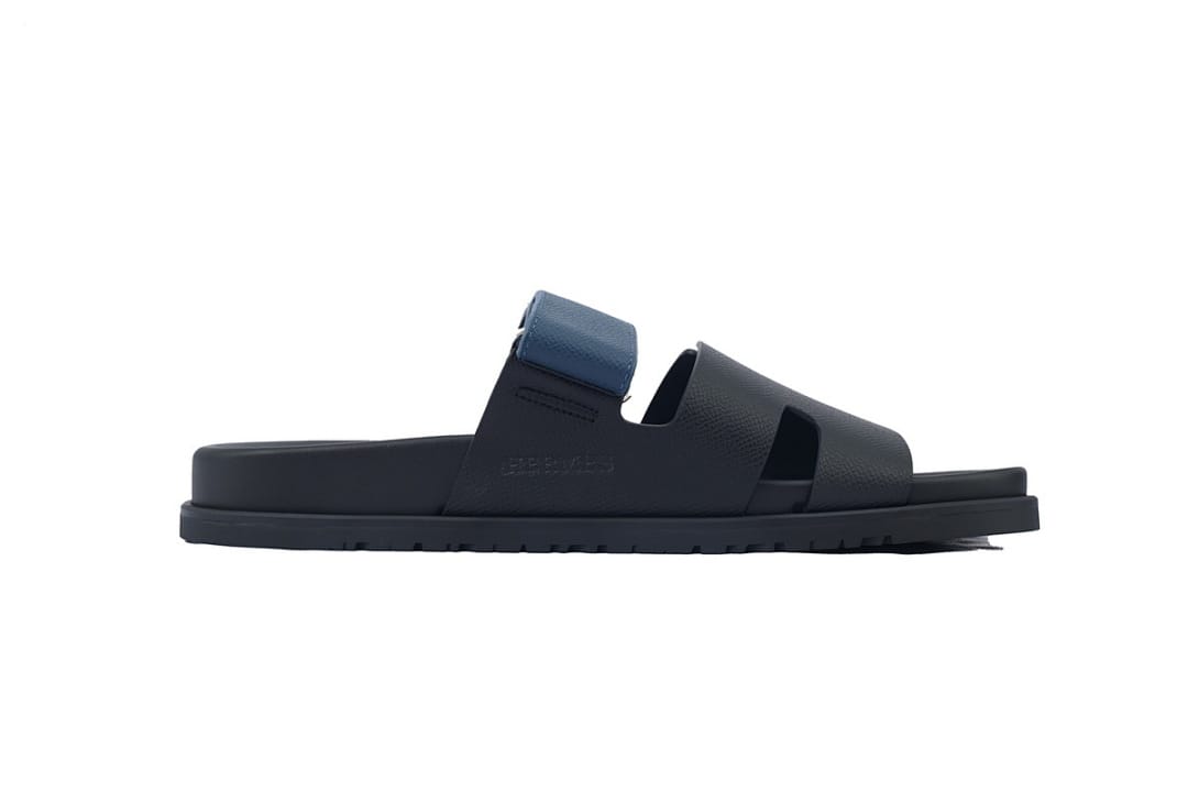 Hermes Slipper Strap Slippers Black Blue