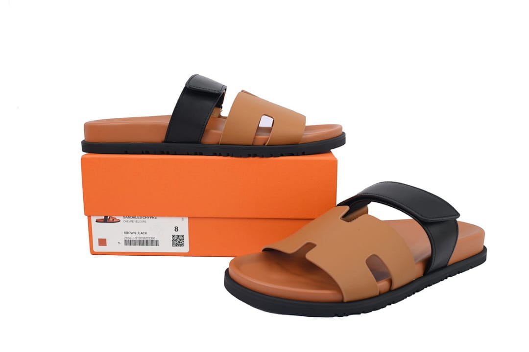 Hermes Slipper Strap Slippers Khaki Black