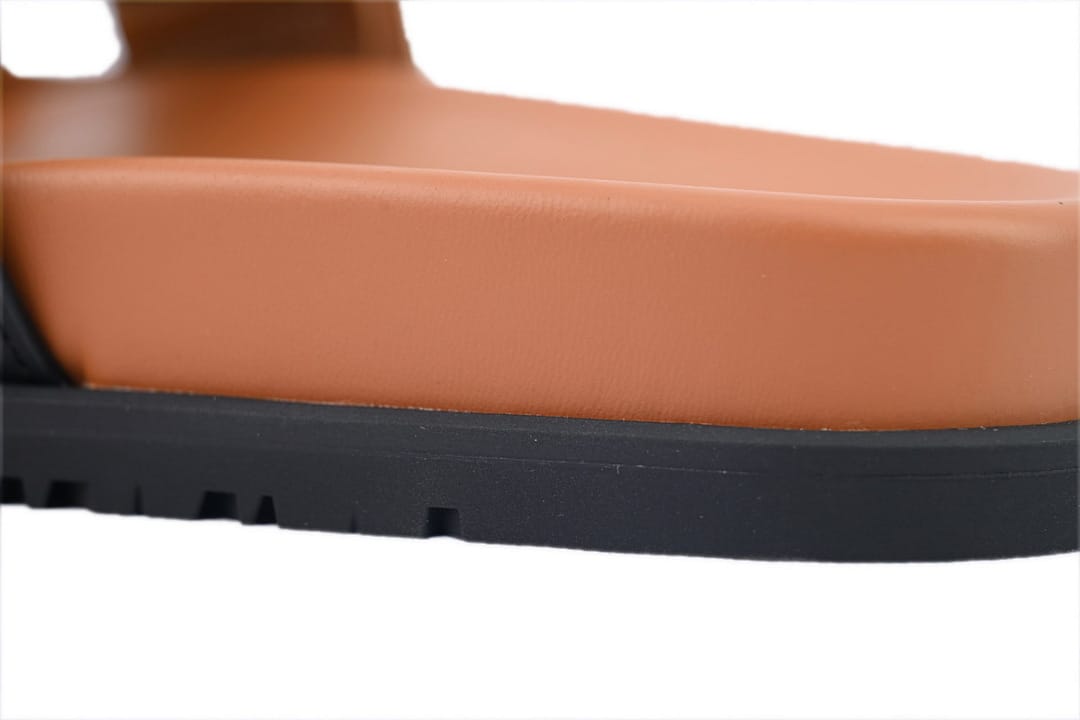 Hermes Slipper Strap Slippers Khaki Black