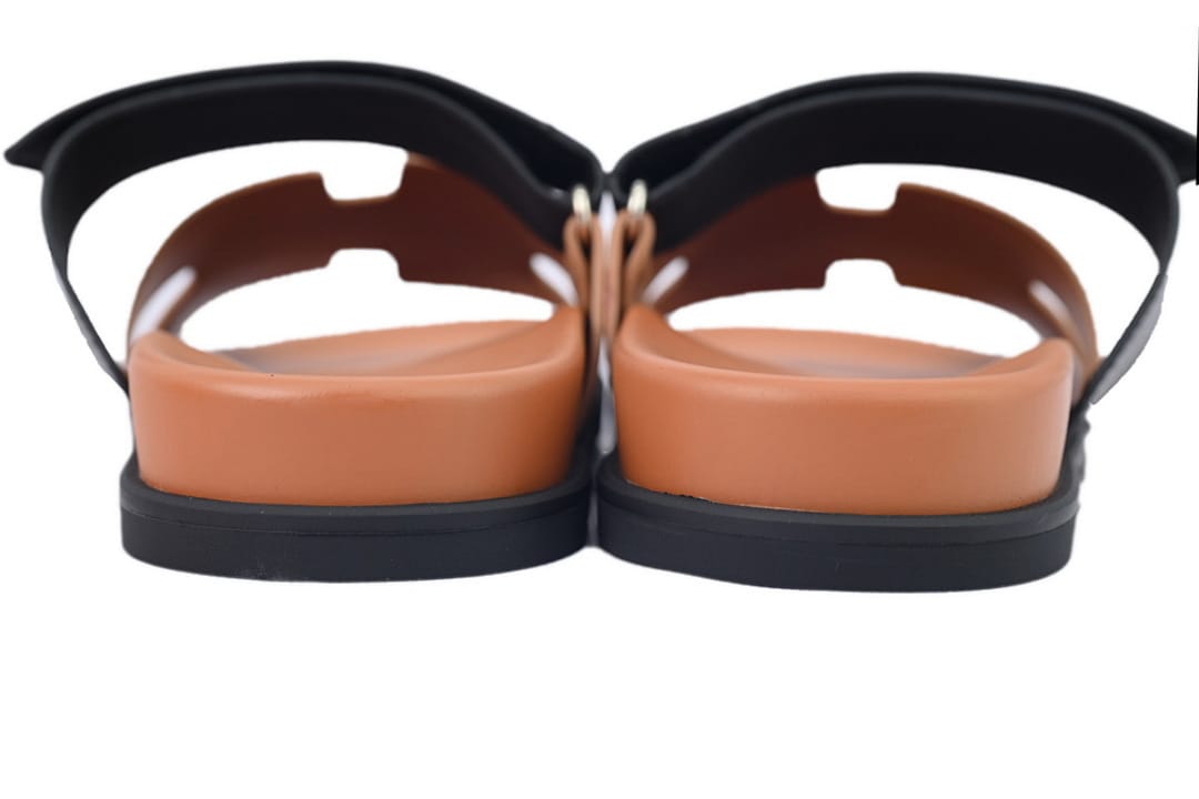 Hermes Slipper Strap Slippers Khaki Black