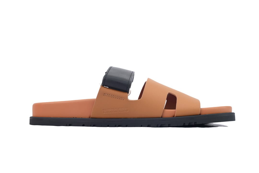 Hermes Slipper Strap Slippers Khaki Black