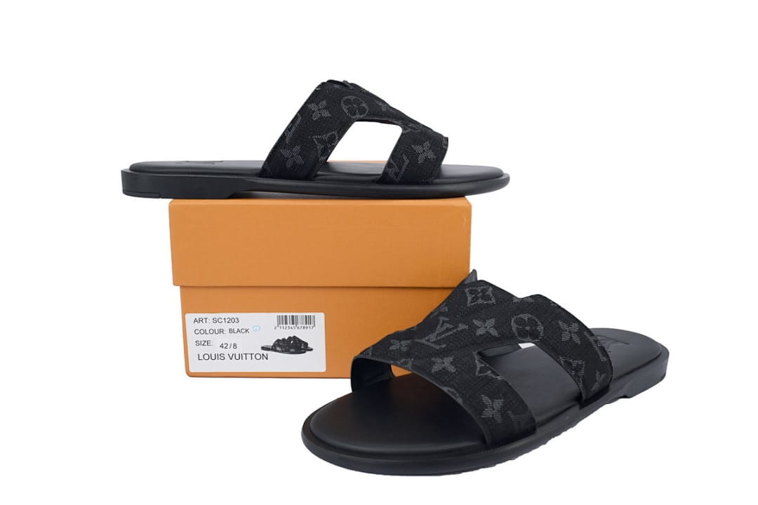 Louis Vuitton LV Slipper Strap Slippers Oasis Black Cloth