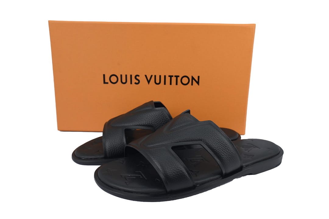 Louis Vuitton LV Slipper Strap Slippers Oasis Black Leather Surface