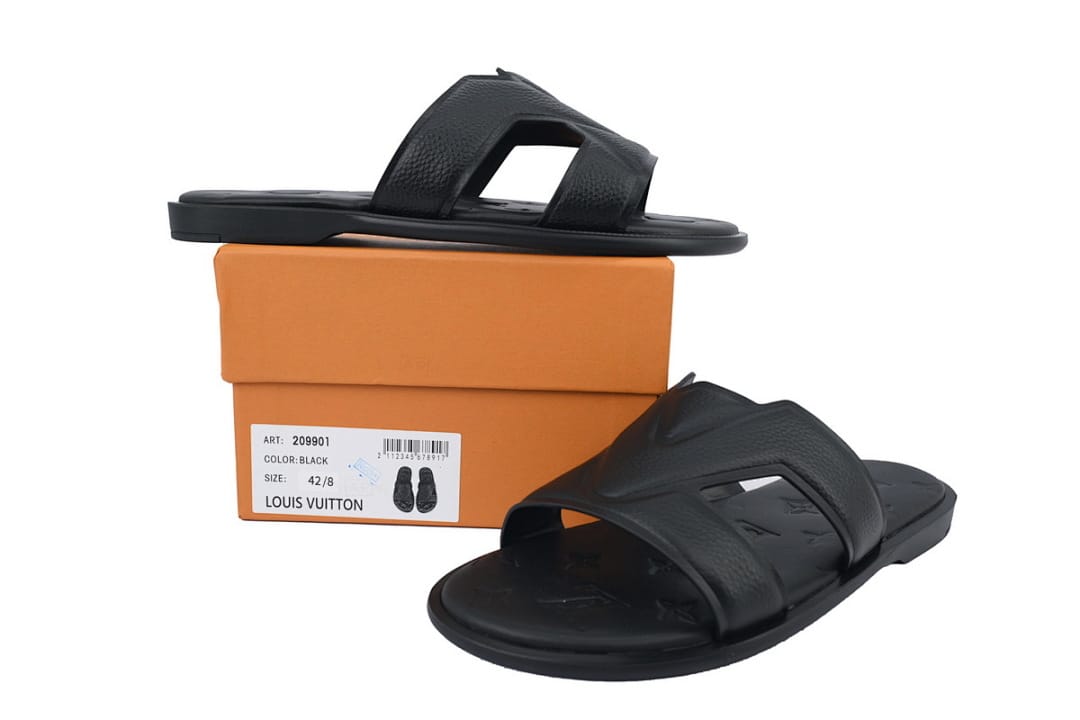 Louis Vuitton LV Slipper Strap Slippers Oasis Black Leather Surface