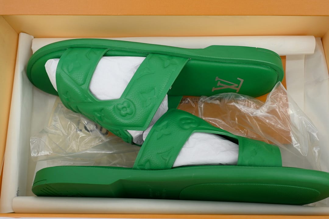 Louis Vuitton LV Slipper Strap Slippers Oasis Green Embossing