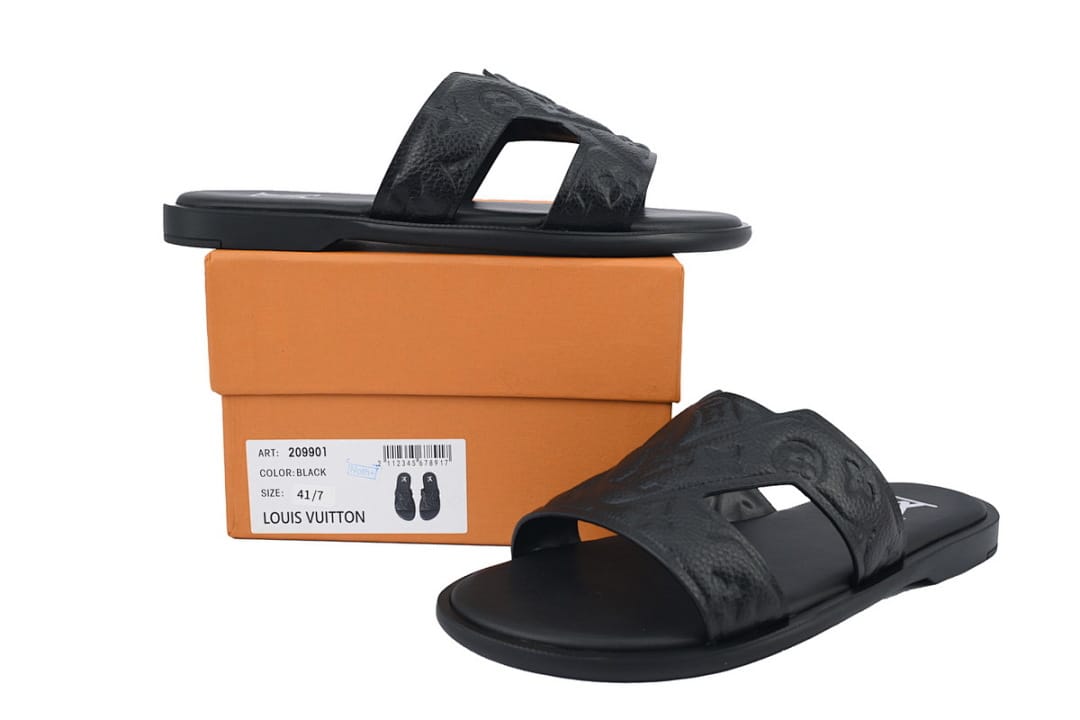 Louis Vuitton LV Slipper Strap Slippers Oasis Black Embossing