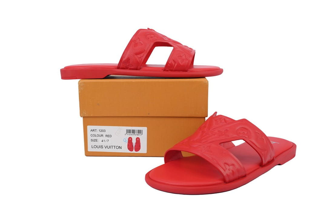 Louis Vuitton LV Slipper Strap Slippers Oasis Red Embossing