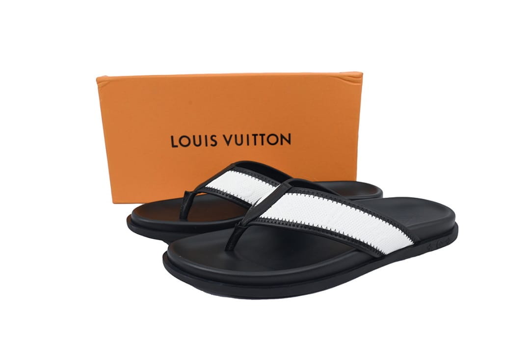 Louis Vuitton LV Slipper Flip Flops Net Black And White