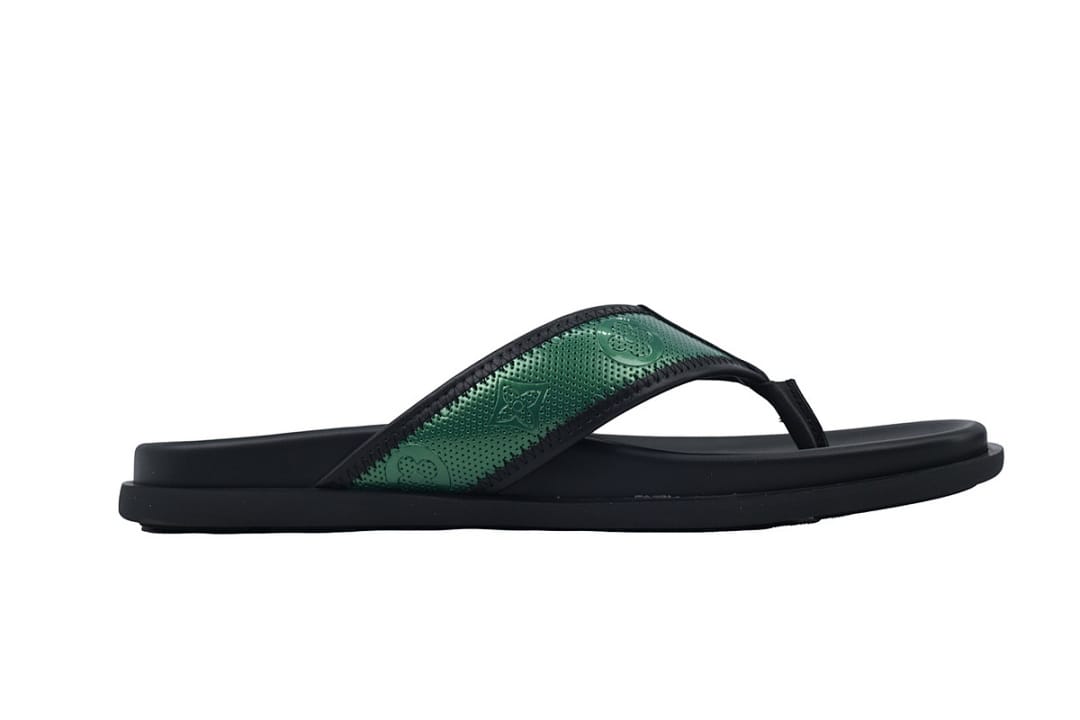 Louis Vuitton LV Slipper Flip Flops Net Surface Black Green