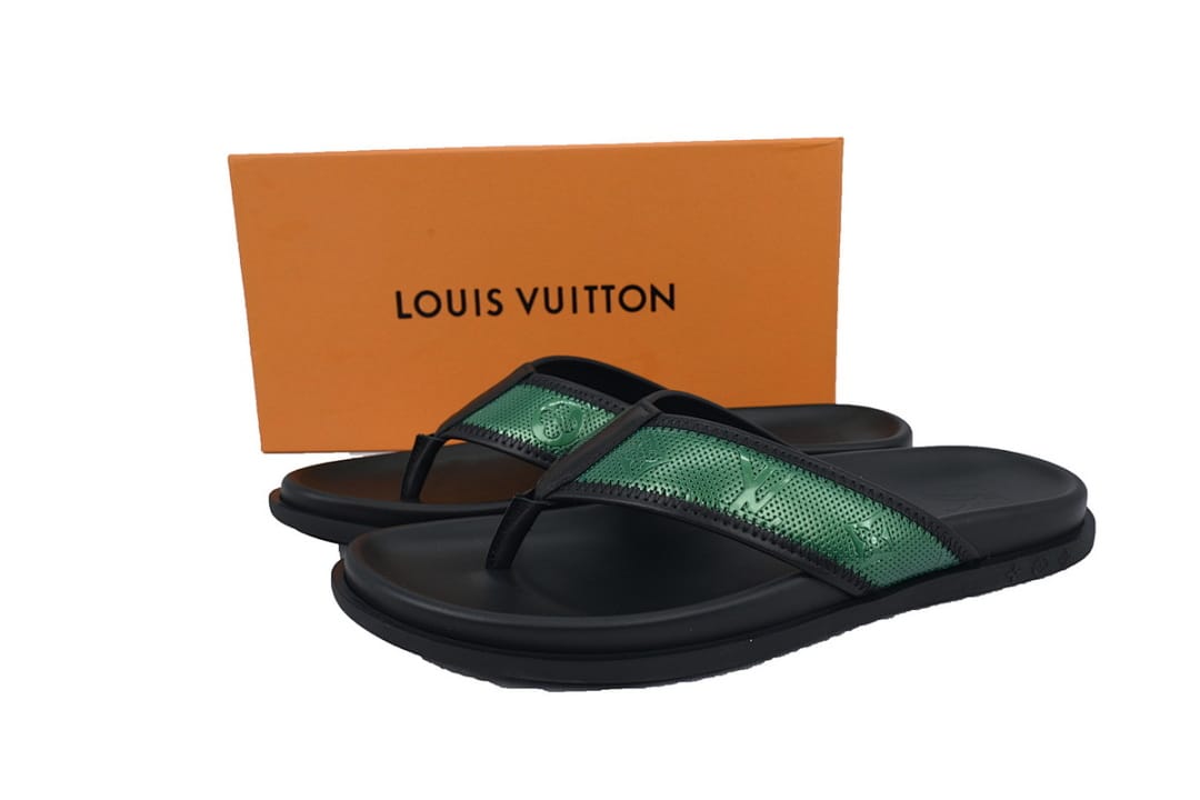 Louis Vuitton LV Slipper Flip Flops Net Surface Black Green