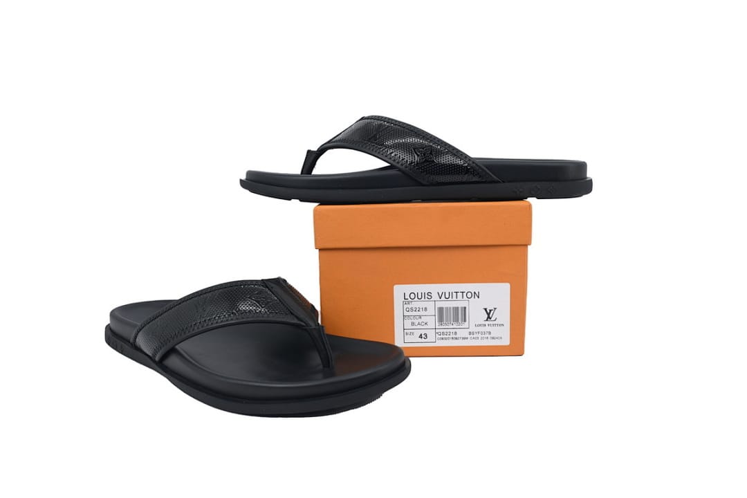 Louis Vuitton LV Slipper Flip Flops Black Skin