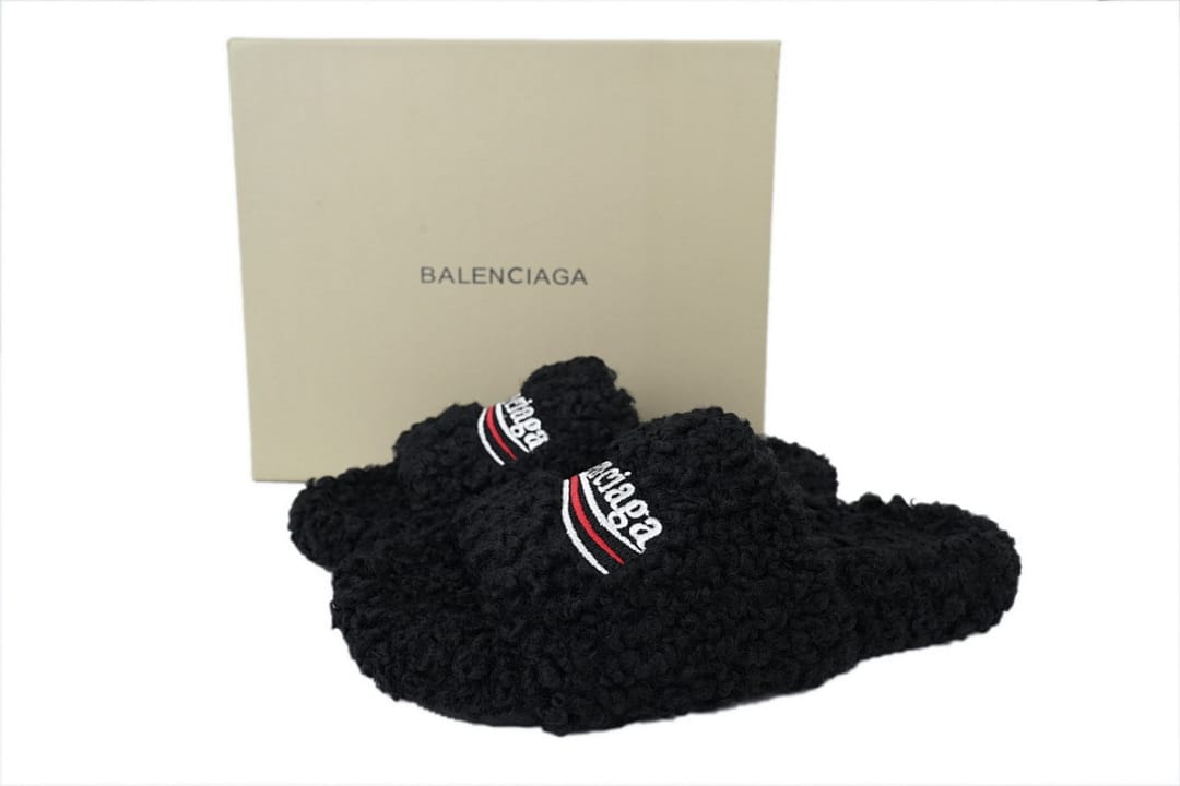 Balenciaga Wool Strap Slippers Black Coke Label