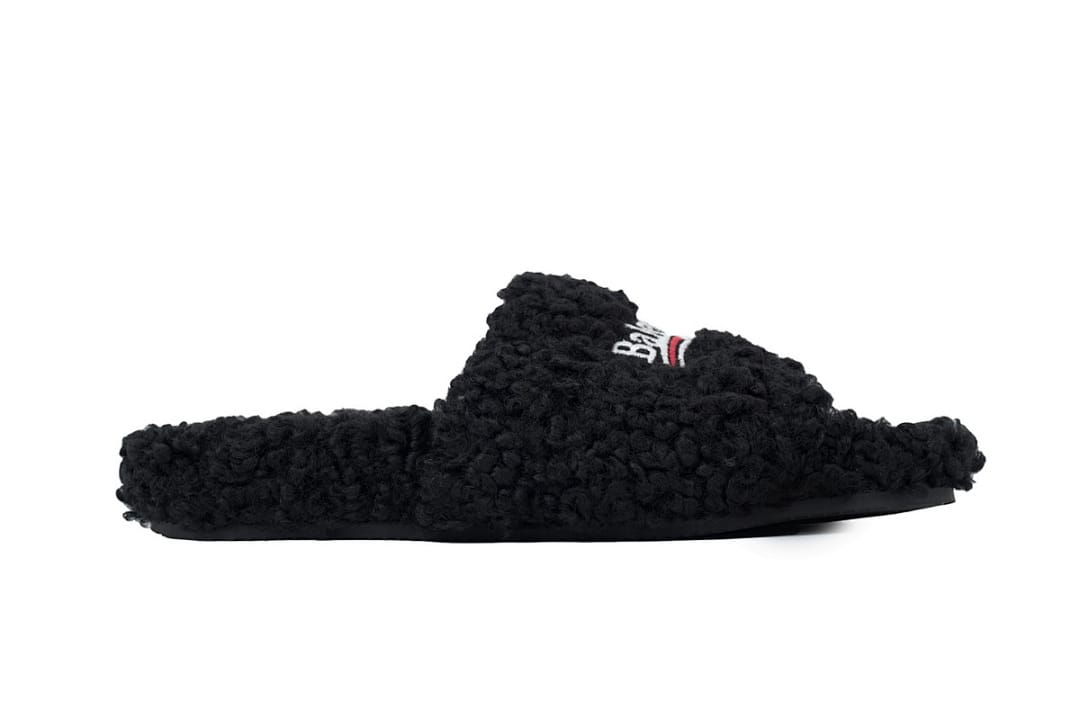 Balenciaga Wool Strap Slippers Black Coke Label