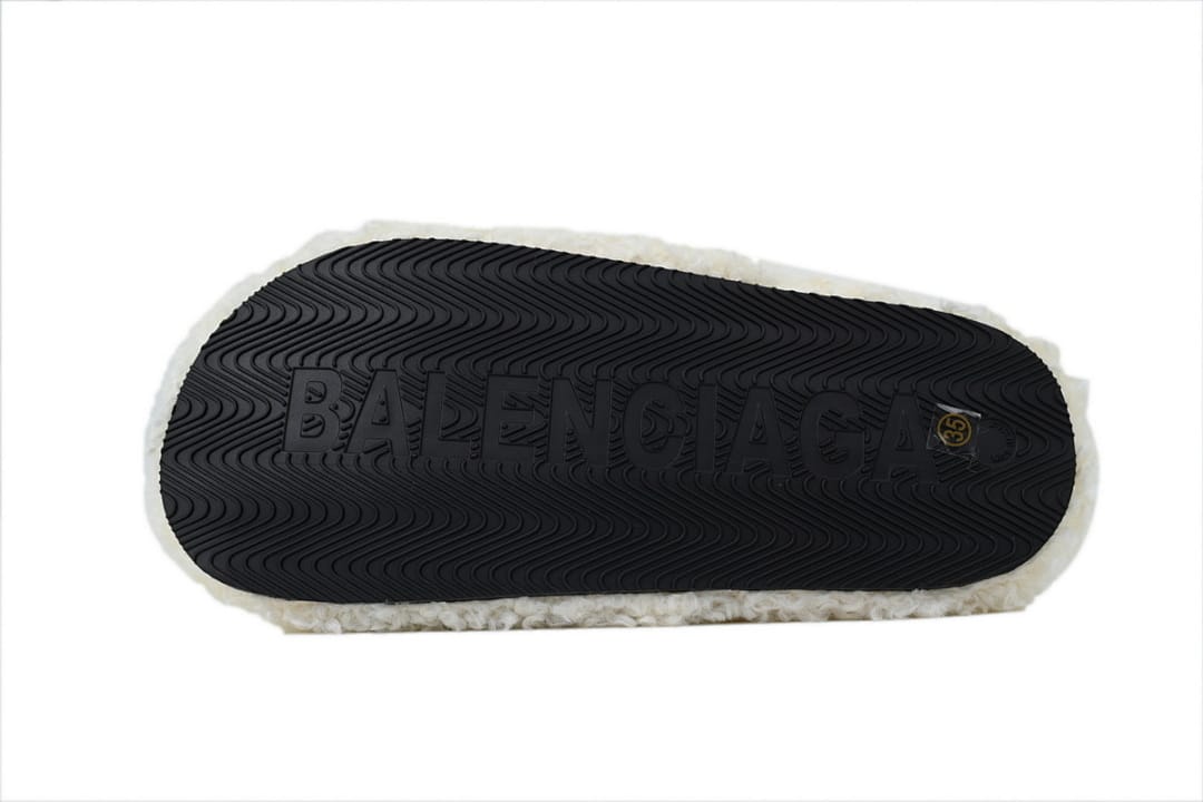 Balenciaga Wool Strap Slippers White Coke Label