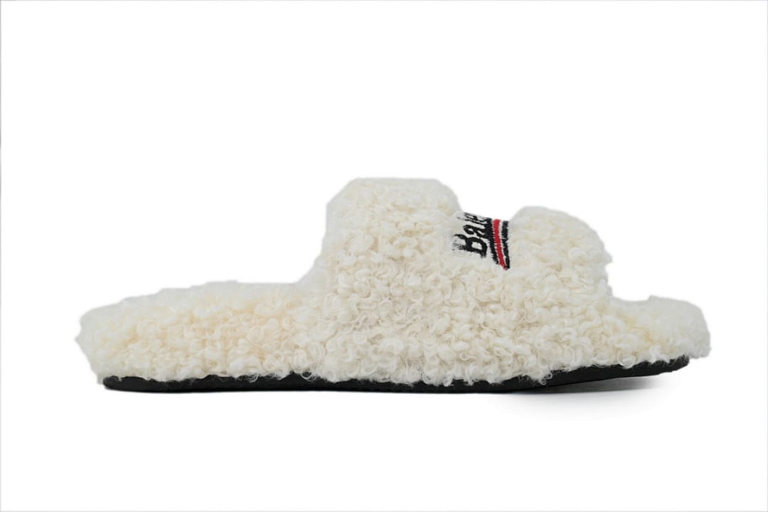 Balenciaga Wool Strap Slippers White Coke Label