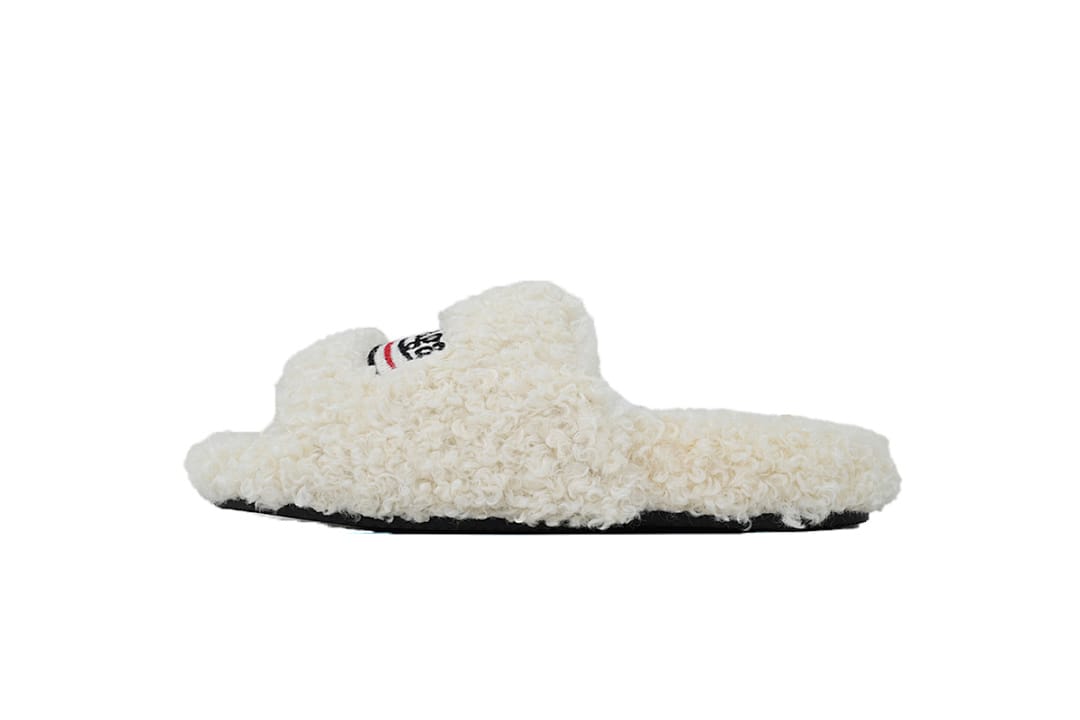 Balenciaga Wool Strap Slippers White Coke Label