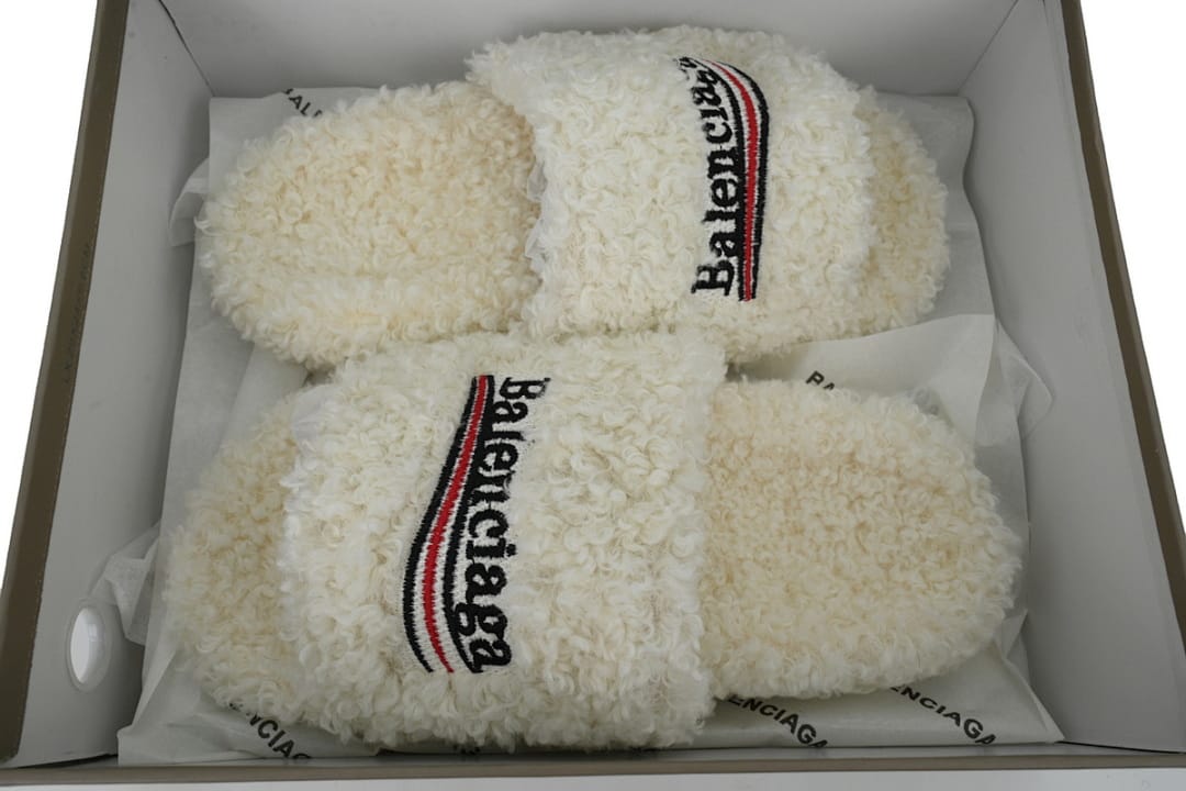 Balenciaga Wool Strap Slippers White Coke Label