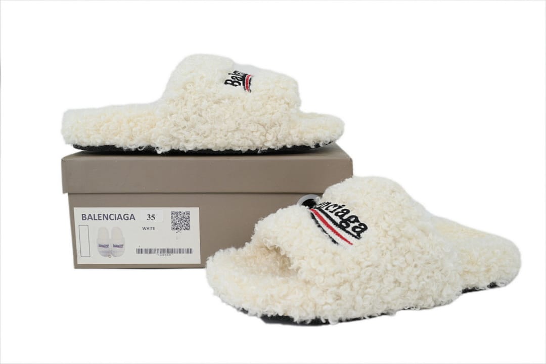 Balenciaga Wool Strap Slippers White Coke Label