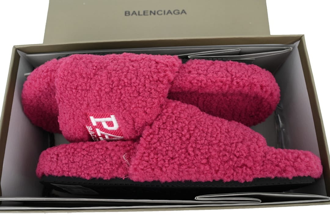 Balenciaga Wool Strap Slippers Bright Red