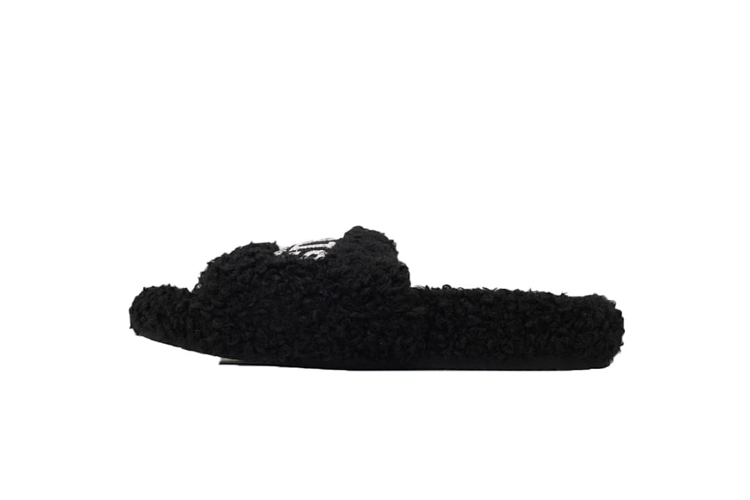 Balenciaga Wool Strap Slippers Black And White Label