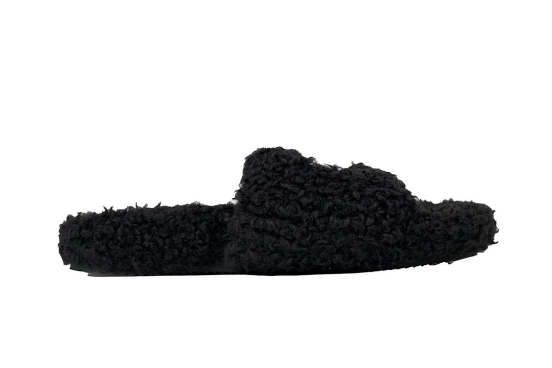 Balenciaga Wool Strap Slippers Black And White Label