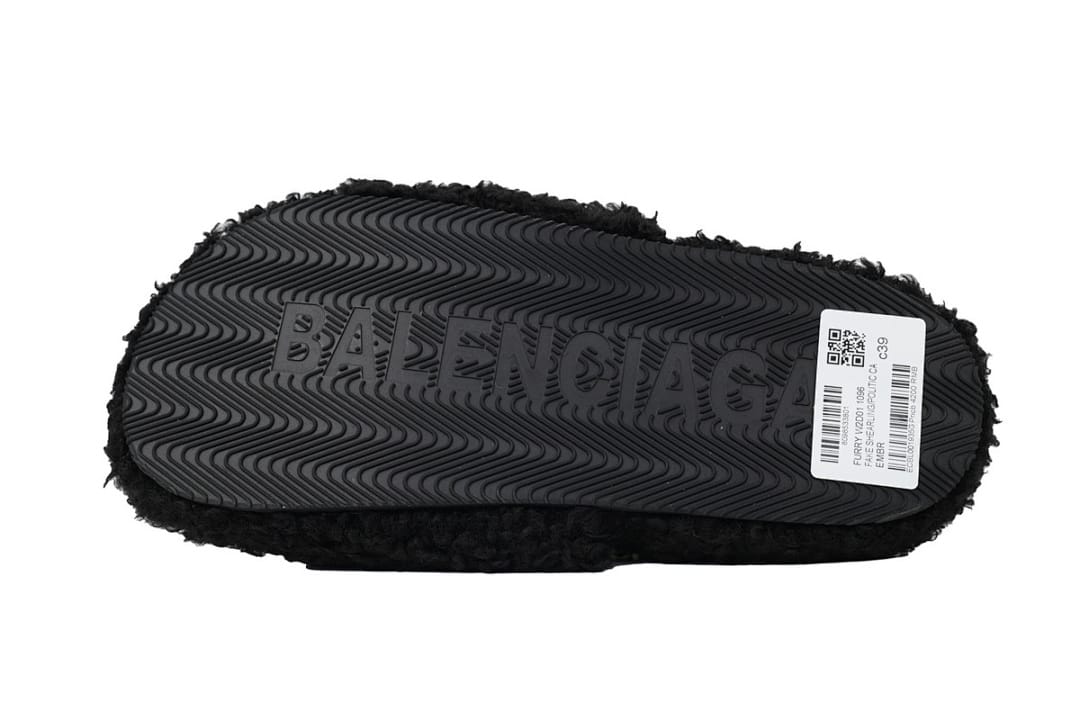 Balenciaga Wool Strap Slippers Black And White Label