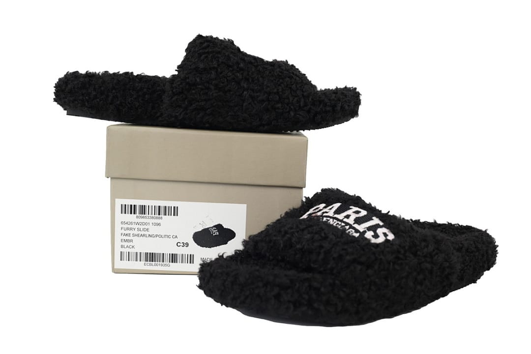 Balenciaga Wool Strap Slippers Black And White Label