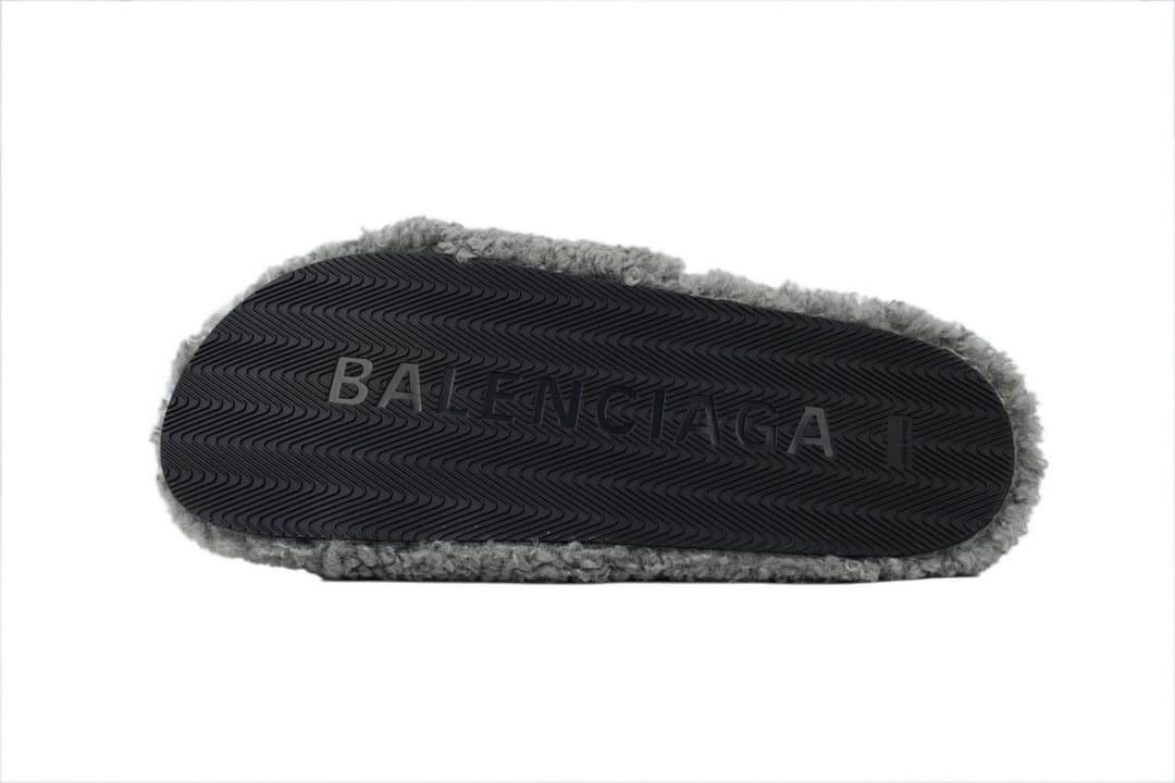 Balenciaga Wool Strap Slippers Bright Grey