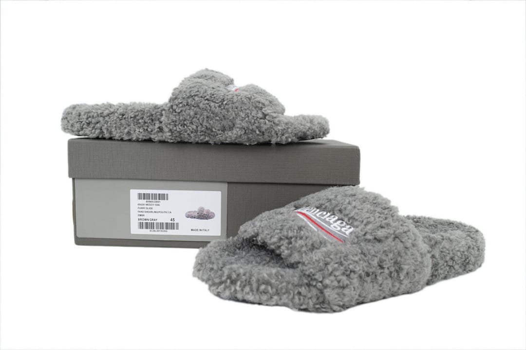 Balenciaga Wool Strap Slippers Bright Grey