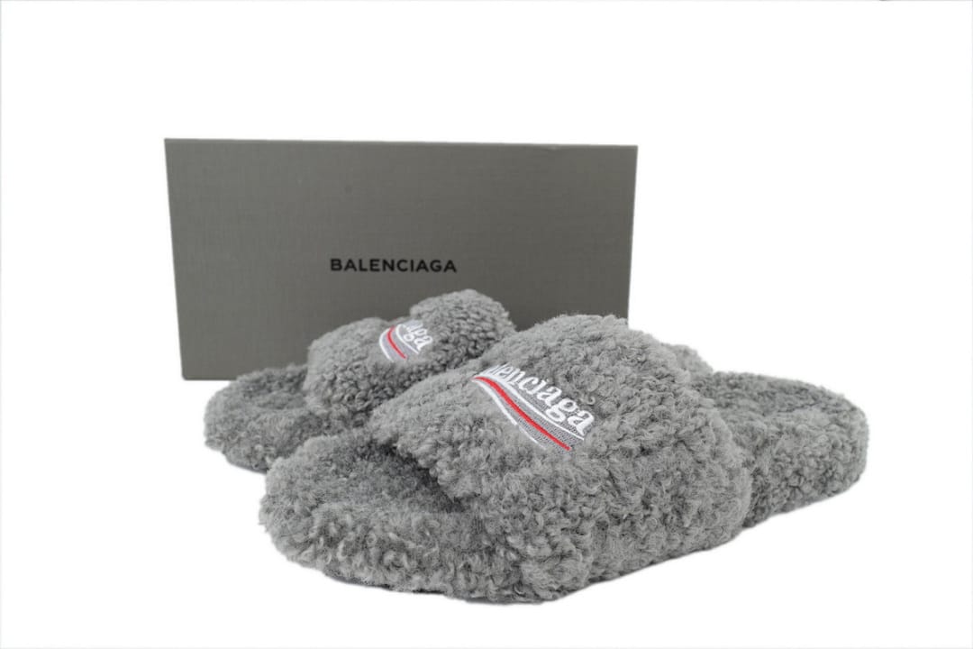 Balenciaga Wool Strap Slippers Bright Grey
