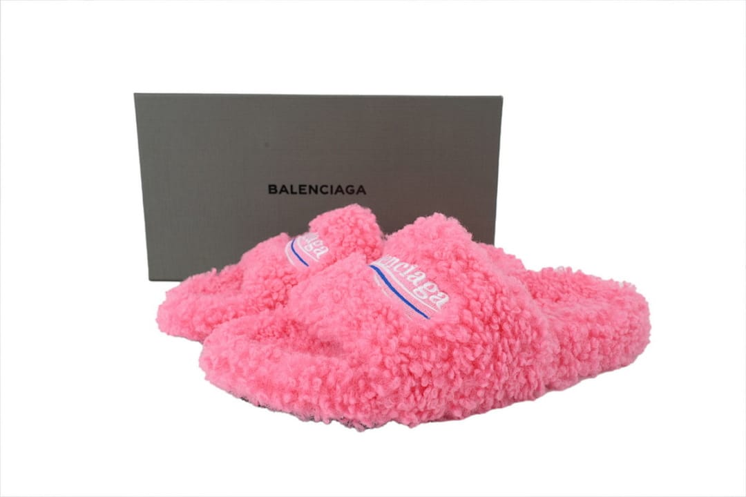 Balenciaga Wool Strap Slippers Pink