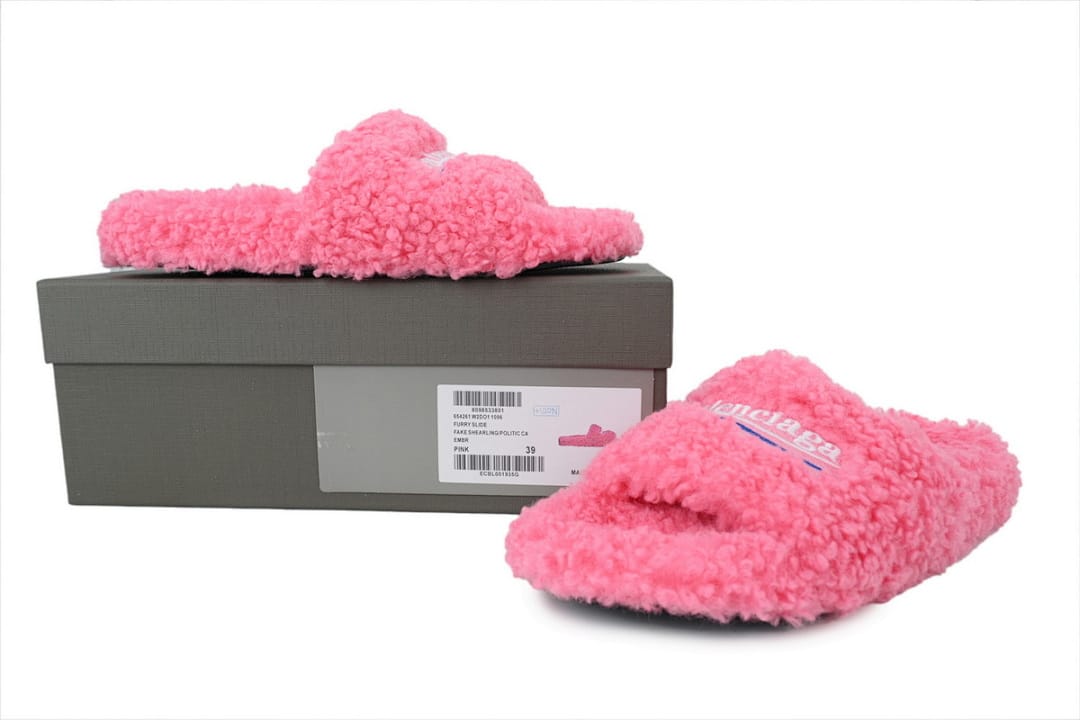 Balenciaga Wool Strap Slippers Pink